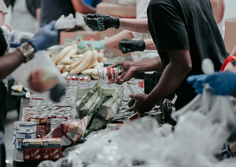 Volunteers packing food